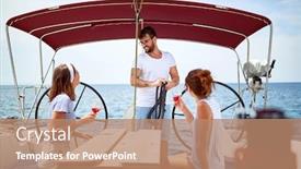  Presentation with sailboat - Presentation theme featuring smiling-friends-on-sailboat background and a coral colored foreground