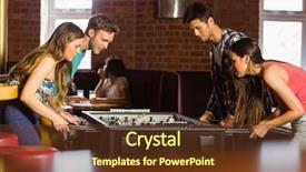  Presentation with football plays - Audience pleasing presentation theme consisting of smiling friends playing table football backdrop and a tawny brown colored foreground