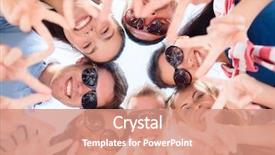  Presentation with victory team - Amazing presentation theme having smiling friends showing victory backdrop and a  colored foreground