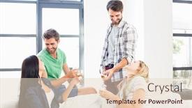  Presentation with drinking alcohol - Slides consisting of smiling friends sitting on sofa drinking alcohol at home background and a lemonade colored foreground