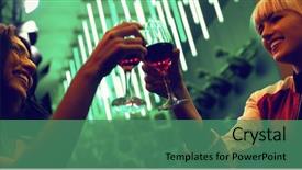  Presentation with toasting - Presentation design consisting of smiling friends toasting wine glasses background and a ocean colored foreground