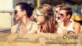  Presentation with friendship - PPT layouts having smiling friends traveling by tour background and a  colored foreground