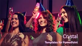  Presentation with club - Slide set enhanced with smiling friends with glasses of champagne in club background and a tawny brown colored foreground