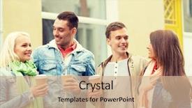  Presentation with travel concept silhouette - PPT theme with smiling friends with take away background and a coral colored foreground