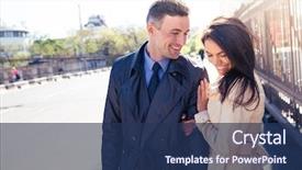  Presentation with old couple walking - Presentation theme having smiling funny couple walking outdoors background and a  colored foreground