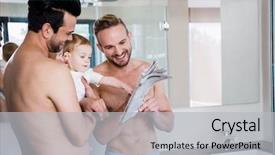  Presentation with child girl reading a book - Presentation theme enhanced with smiling gay couple child reading background and a light gray colored foreground