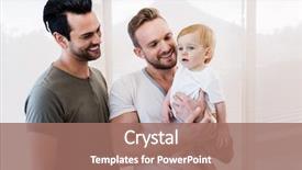  Presentation with gay - Slide deck with smiling gay couple child background and a coral colored foreground