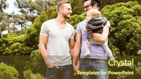  Presentation with family gay - Beautiful slide deck featuring smiling gay couple with child backdrop and a tawny brown colored foreground