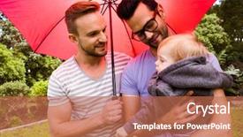  Presentation with child development brain - Colorful slides enhanced with smiling gay couple with child backdrop and a coral colored foreground