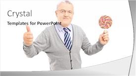  Presentation with lollipop - Audience pleasing presentation theme consisting of smiling gentleman holding a colorful lollipop and giving thumb up isolated on white background backdrop and a white colored foreground