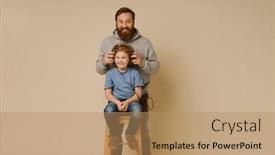  Presentation with ginger - Slide set enhanced with smiling-ginger-father-putting-headphones background and a coral colored foreground