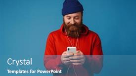  Presentation with ginger - Slide set enhanced with smiling-ginger-man-in-earphones background and a teal colored foreground