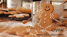  Presentation with gingerbread man - Slide set featuring smiling gingerbread man standing next background and a coral colored foreground