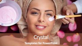  Presentation with beautician - Presentation theme with smiling girl a face mask background and a coral colored foreground