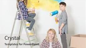  Presentation with children painting - Beautiful presentation featuring smiling girl and boy painting backdrop and a lemonade colored foreground