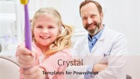  Presentation with pediatric dentist - Beautiful PPT theme featuring smiling girl and pediatric dentist with a giant toothbrush in pediatrician practice backdrop and a lemonade colored foreground