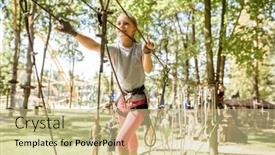  Presentation with rope - Cool new PPT theme with smiling-girl-climbs-in-rope backdrop and a soft green colored foreground