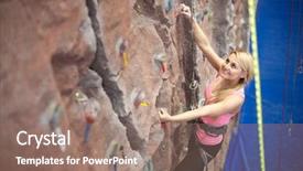  Presentation with indoor rock climbing - Slide set featuring smiling girl engaged in climbing background and a coral colored foreground
