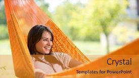  Presentation with smiling little girl - Colorful presentation theme enhanced with smiling girl enjoy in hammock backdrop and a gold colored foreground