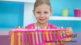  Presentation with xylophone - Slide deck enhanced with smiling girl holding a xylophone in her room background and a coral colored foreground