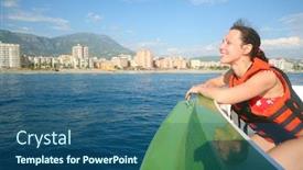  Presentation with boat - Presentation theme consisting of smiling-girl-in-a-boat background and a ocean colored foreground