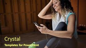  Presentation with locker room - PPT theme consisting of smiling-girl-in-a-sports background and a tawny brown colored foreground