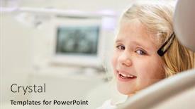  Presentation with pediatric dentist - PPT theme featuring smiling-girl-in-treatment-chair background and a lemonade colored foreground