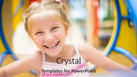  Presentation with playground - Presentation featuring smiling girl on a playground background and a coral colored foreground
