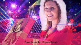  Presentation with girl design - Theme having smiling girl opening a gift and looking at the camera against digitally generated music symbol design background and a red colored foreground