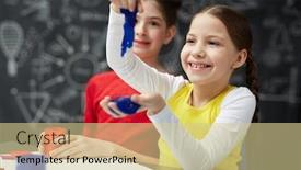  Presentation with blue - Beautiful slide set featuring smiling girl playing with blue slime in school backdrop and a lemonade colored foreground