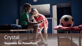  Presentation with locker room - Presentation theme featuring smiling-girl-soccer-player-before background and a tawny brown colored foreground