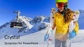  Presentation with snow day - Theme consisting of smiling girl standing with ski background and a light blue colored foreground