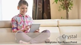  Presentation with using digital tablet - Presentation design enhanced with smiling-girl-using-digital-tablet background and a lemonade colored foreground
