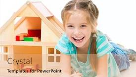  Presentation with toy - Cool new presentation theme with girl with a toy house backdrop and a coral colored foreground
