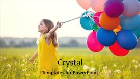  Presentation with balloon - Presentation theme enhanced with smiling girl with balloons background and a gold colored foreground