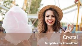  Presentation with amusement park - Beautiful theme featuring smiling girl with cotton candy backdrop and a coral colored foreground