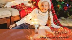  Presentation with cat dog - Beautiful slide set featuring smiling girl with dog and cat near christmas tree at home merry christmas and happy new year backdrop and a red colored foreground