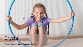  Presentation with home - Amazing slide deck having physical activity preschoolers - smiling girl with hula hoop backdrop and a coral colored foreground