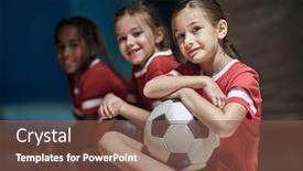  Presentation with good - Beautiful presentation theme featuring smiling-girl-with-soccer-ball backdrop and a tawny brown colored foreground