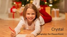  Presentation with red christmas holiday illustration - Audience pleasing PPT layouts consisting of smiling girl writing wish list backdrop and a coral colored foreground