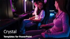  Presentation with tournament - Presentation design with smiling-girls-discussing-game-strategy background and a black colored foreground