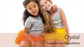  Presentation with different - Cool new presentation theme with smiling girls-friends with different backdrop and a  colored foreground