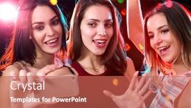  Presentation with girls night - PPT layouts consisting of smiling-girls-with-smartphone-taking background and a coral colored foreground