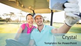  Presentation with golf hd - Colorful slide deck enhanced with smiling golfer couple taking selfie backdrop and a light blue colored foreground