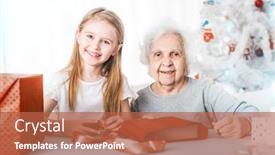  Presentation with gifts - Beautiful slides featuring smiling grandmother with little granddaughter cover gifts with decorative paper backdrop and a red colored foreground