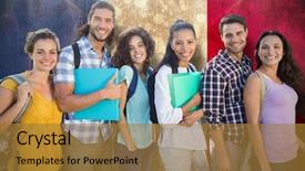  Presentation with france flag - Cool new slide deck with smiling group of students standing backdrop and a gold colored foreground