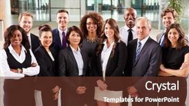  Presentation with corporate - Cool new slides with smiling group portrait of corporate backdrop and a tawny brown colored foreground