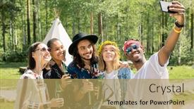  Presentation with campsite - Beautiful PPT theme featuring smiling-handsome-african-american-guy backdrop and a yellow colored foreground