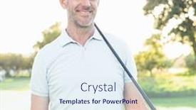  Presentation with golf course - Audience pleasing PPT theme consisting of smiling-handsome-golfer-looking-awayon backdrop and a  colored foreground
