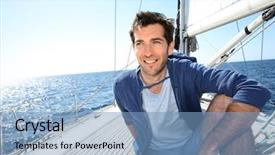  Presentation with sailboat - Slide deck enhanced with smiling handsome man on sailboat background and a teal colored foreground